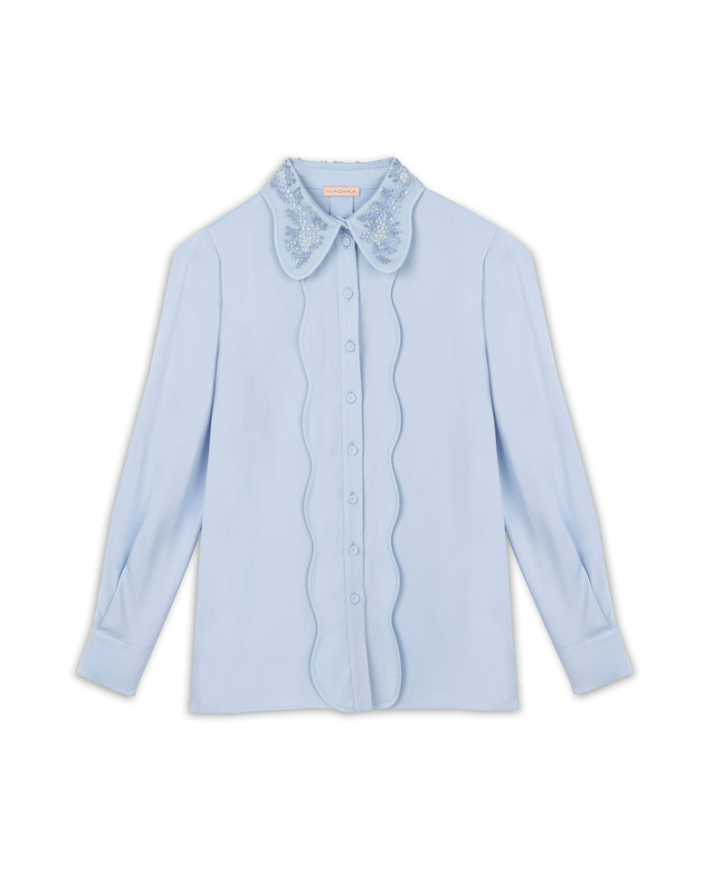 Machka Collar-Embroidered Solid Shirt Light Blue
