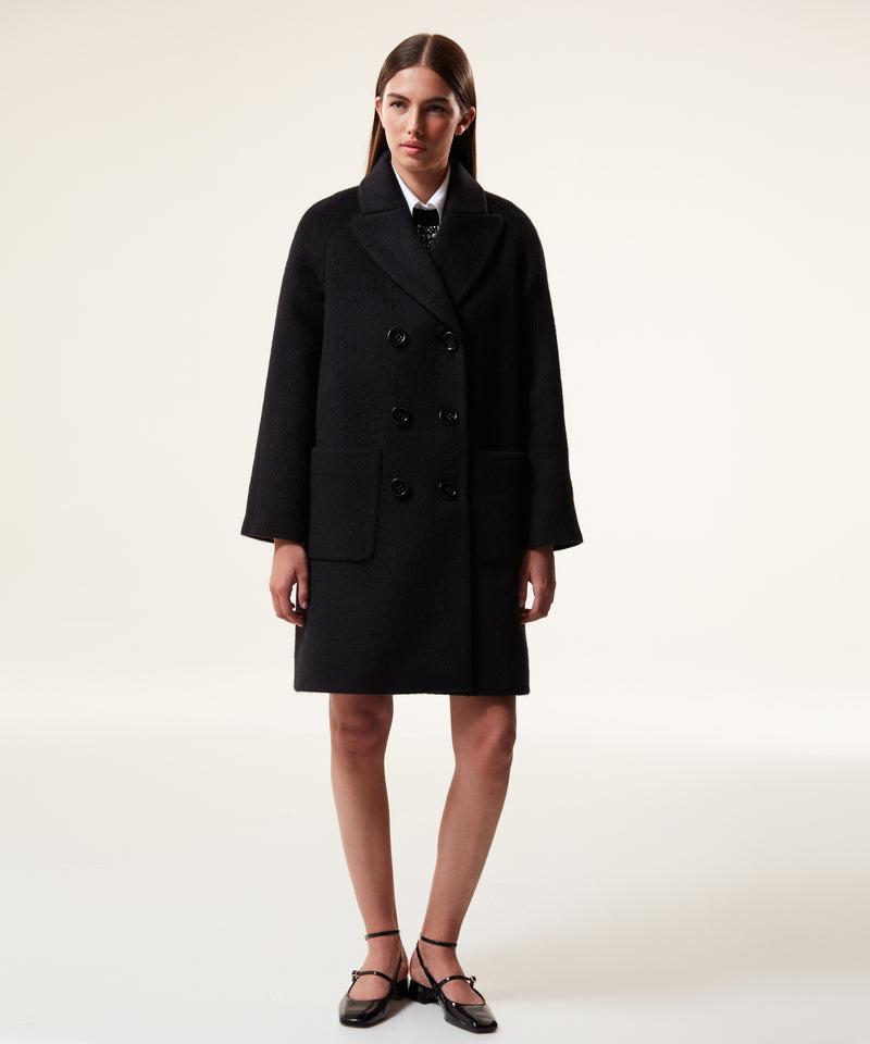 Machka Wool Blend Double-Breasted Coat Black