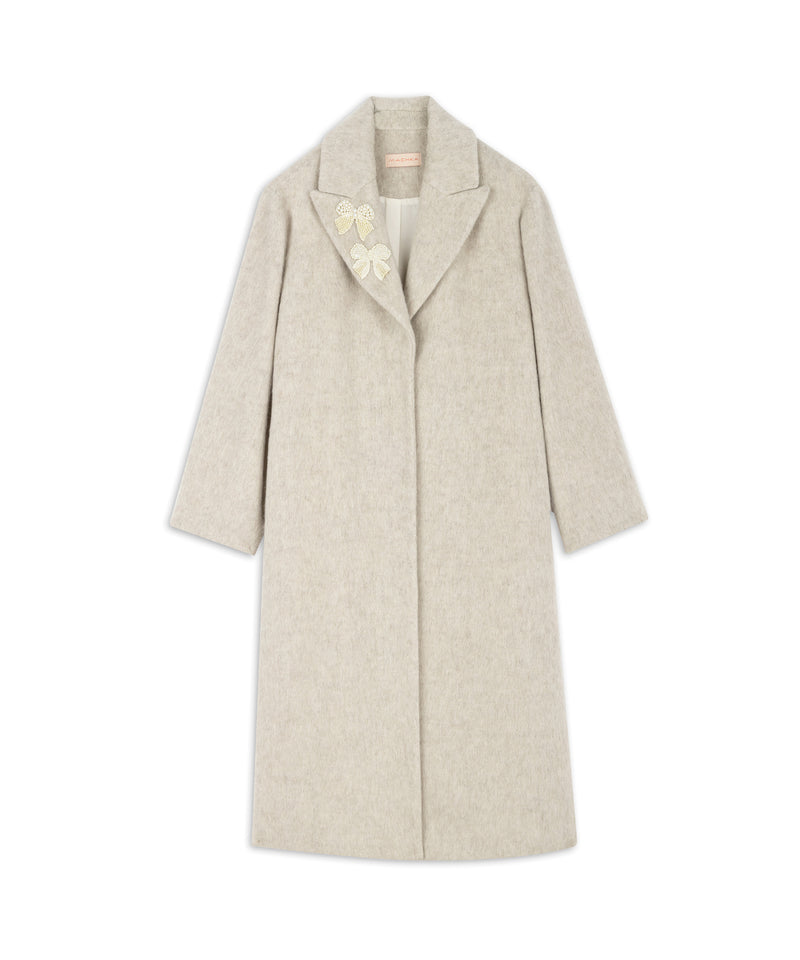 Machka Bow-Embroidered Textured Coat Natural