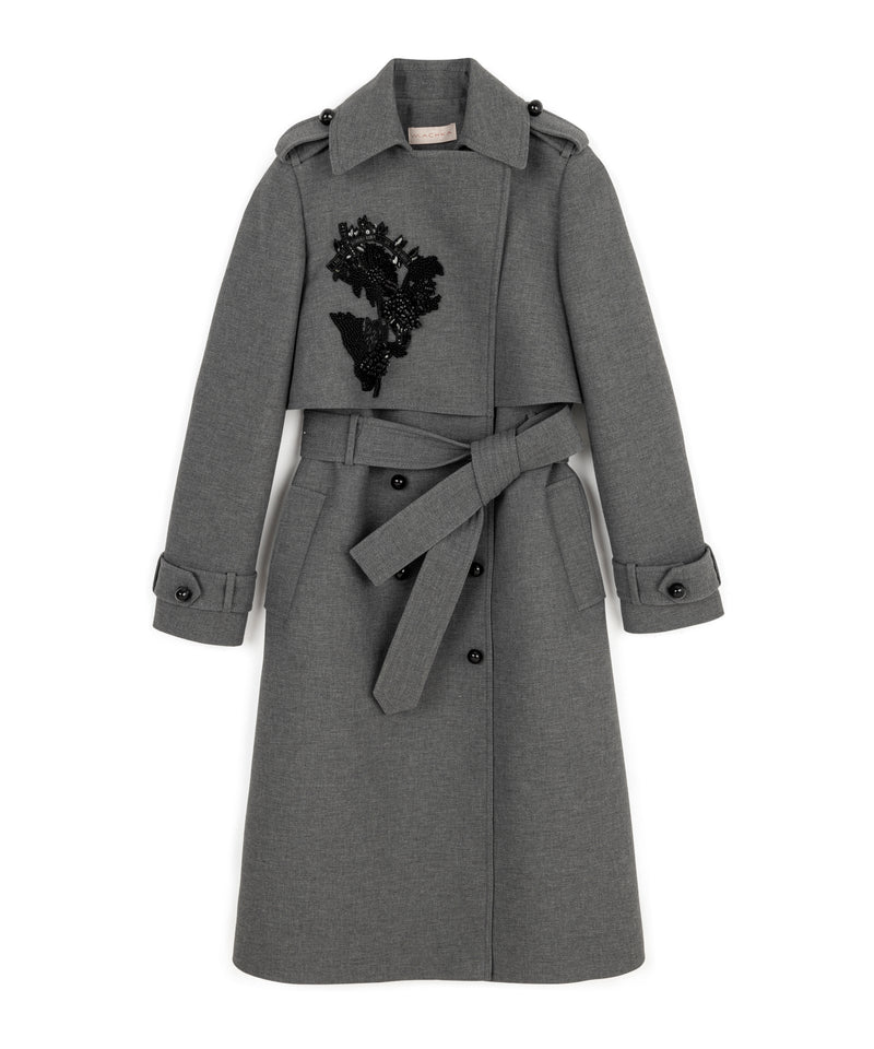 Machka Embroidered Detail Belted Coat Anthracite