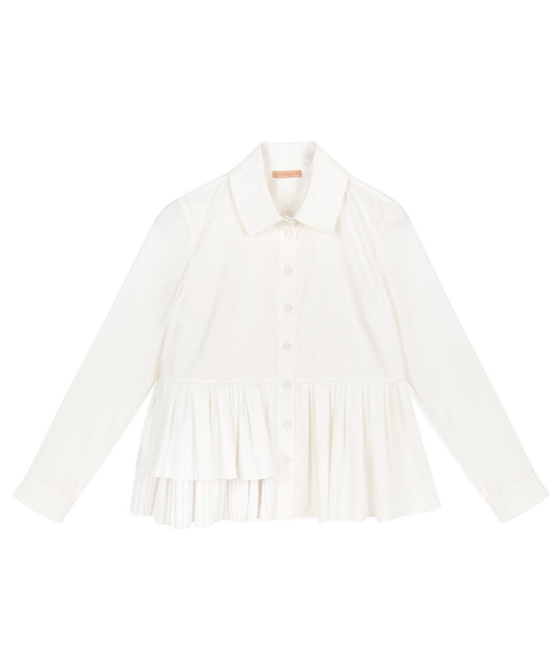 Machka Shirt With Pleated-Ruffle Hemline White