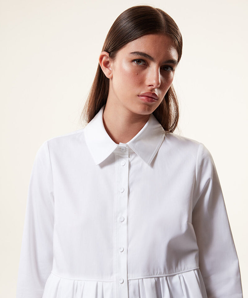 Machka Shirt With Pleated-Ruffle Hemline White