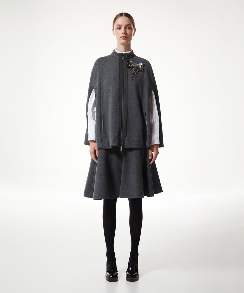 Machka Embroidered Zip Up Poncho Anthracite