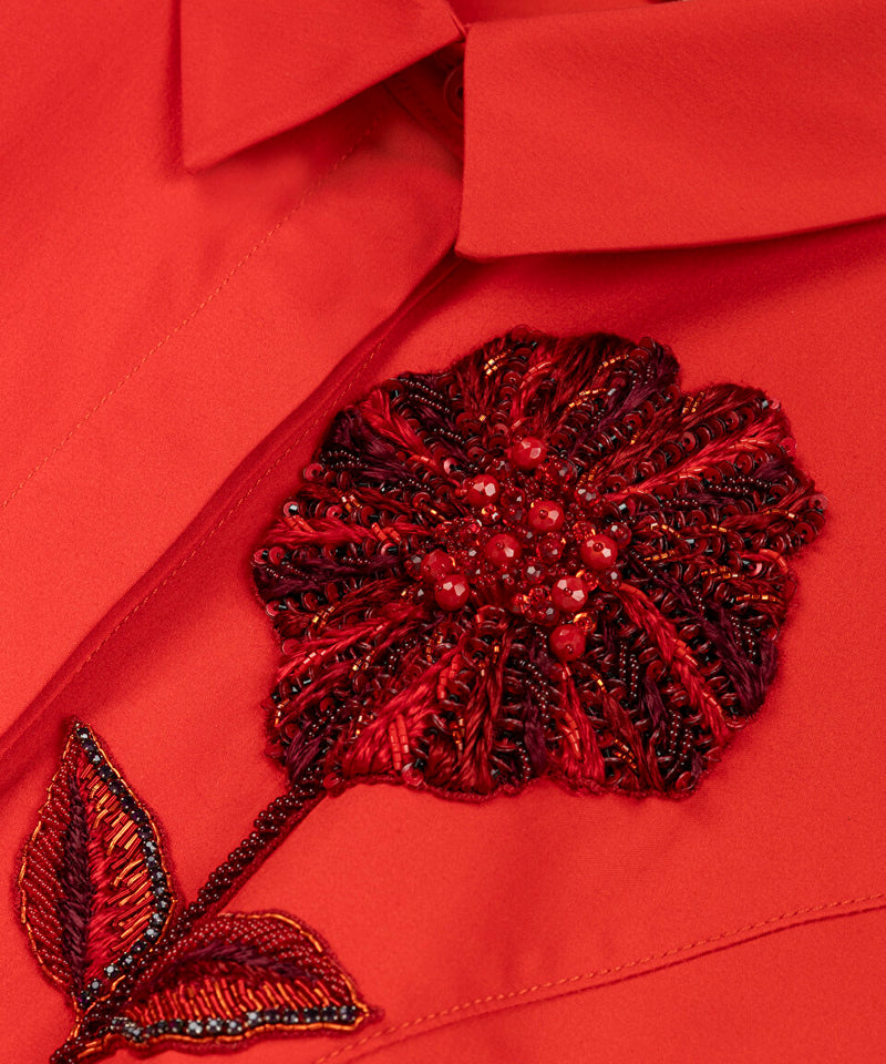 Machka Flower Module Embroidered Shirt Dress Red