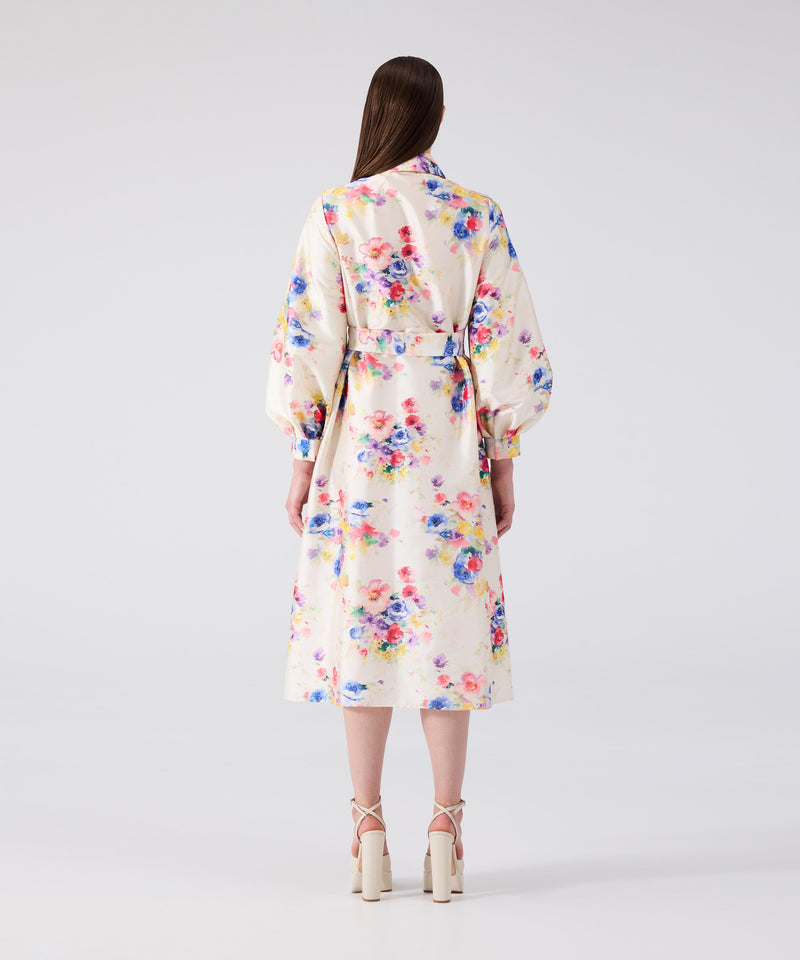 Machka Floral Pattern Shirt Collar Dress Off White