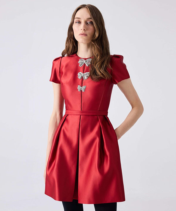 Machka Bow Embroidered Dress Red