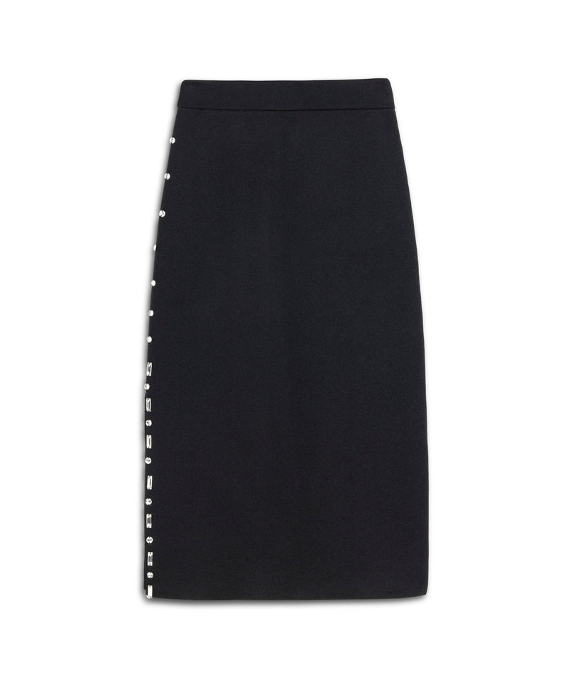 Machka Crystal Stone Embroidered Skirt Black