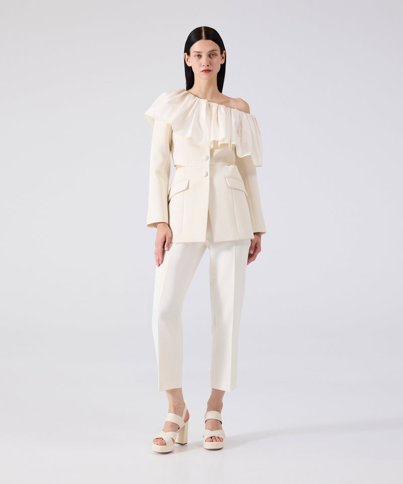 Machka Asymmetrical Off Shoulder Jacket Off White