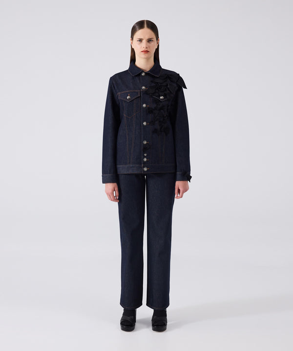 Machka Denim Jacket With Bow Embroidery Navy
