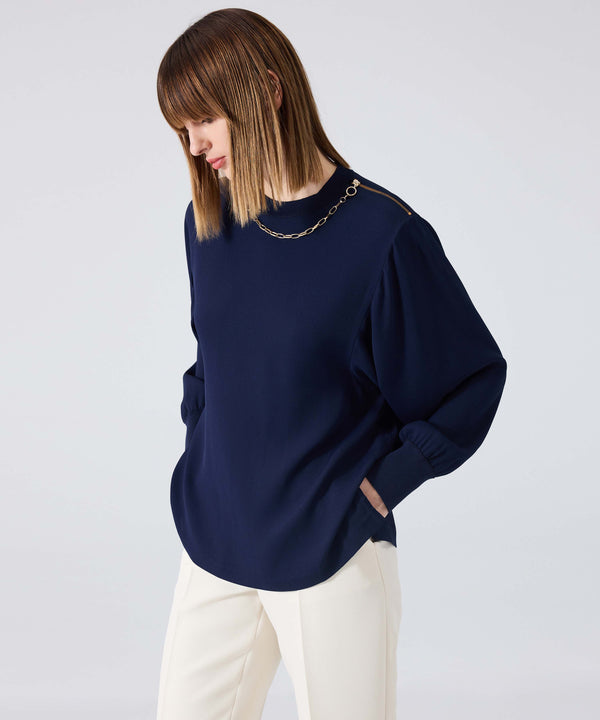 Machka Crepe Blouse With Chain Accessories
 Navy