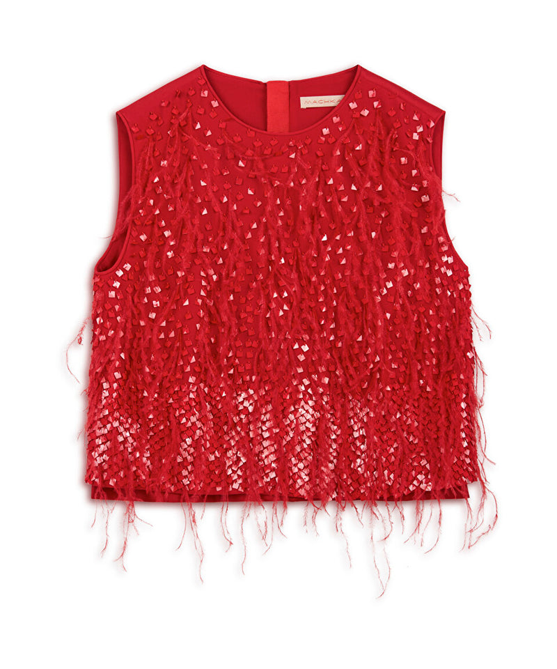 Machka Sequin And Otrish Embroidered Blouse Red