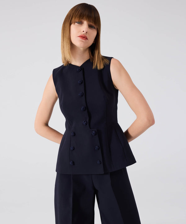 Machka Cutout Vest With Decorative Buttons Navy