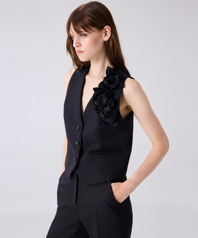 Machka Flower Applique Vest Black