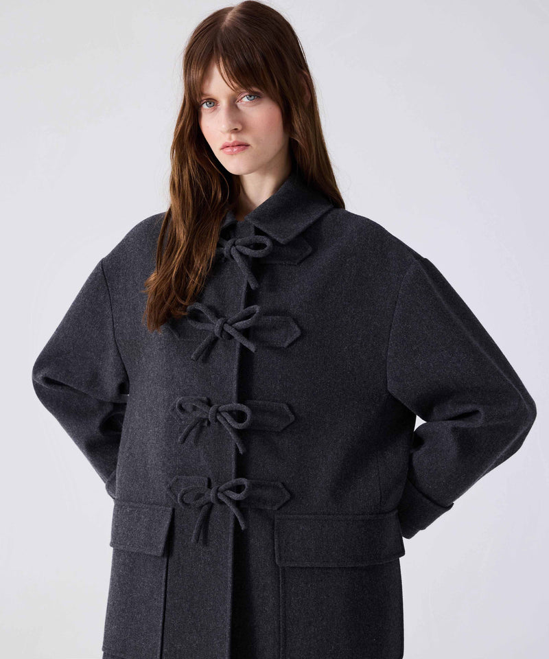 Machka Bow Shirt Collar Coat Anthracite