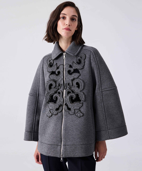 Machka Embroidered Detailed Zip Up Coat Grey Melange