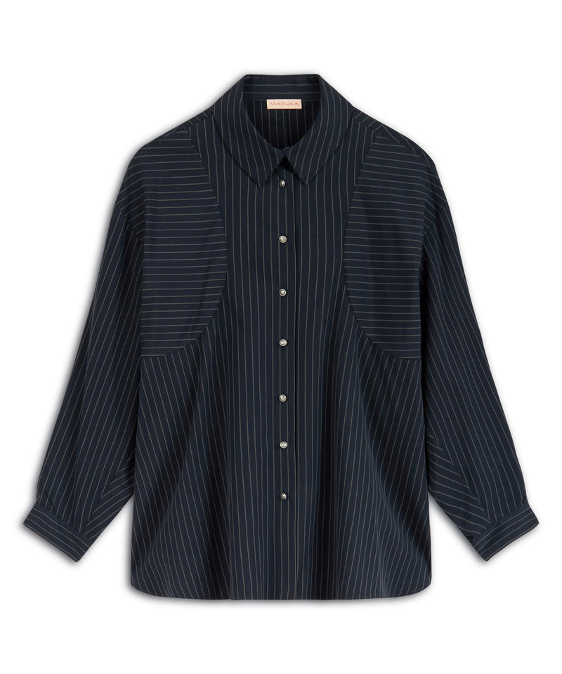 Machka Striped Pattern Oversize Shirt Black