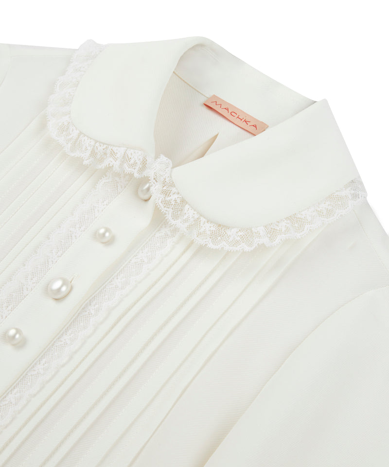 Machka Lace Striped Shirt Off White