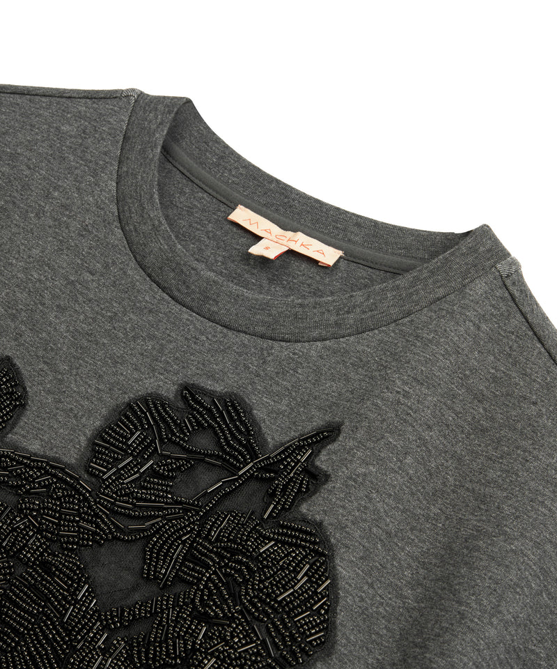 Machka T-Shirt With Contrast Floral Embroidery Grey Melange