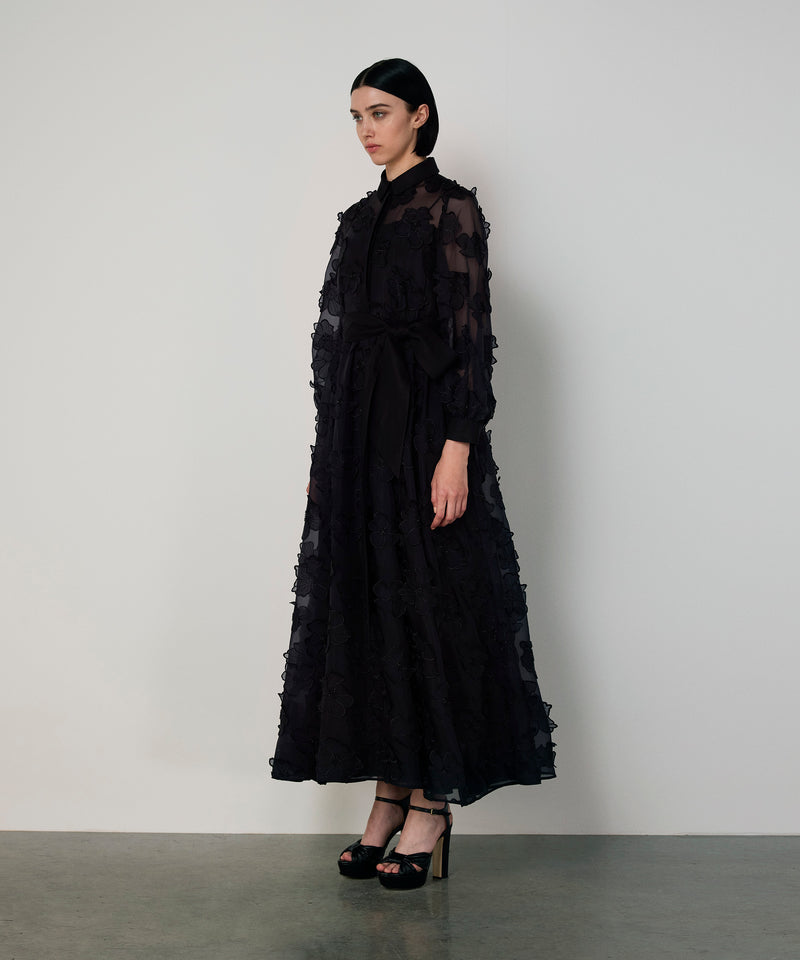 Machka Floral Applique Dress Black