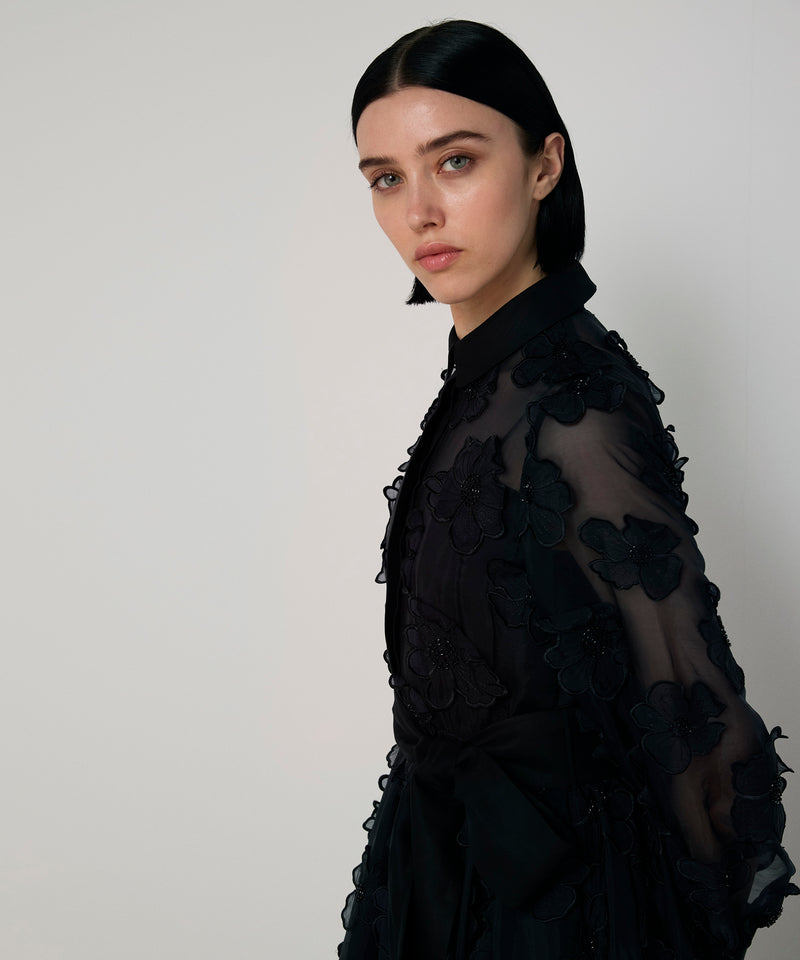 Machka Floral Applique Dress Black