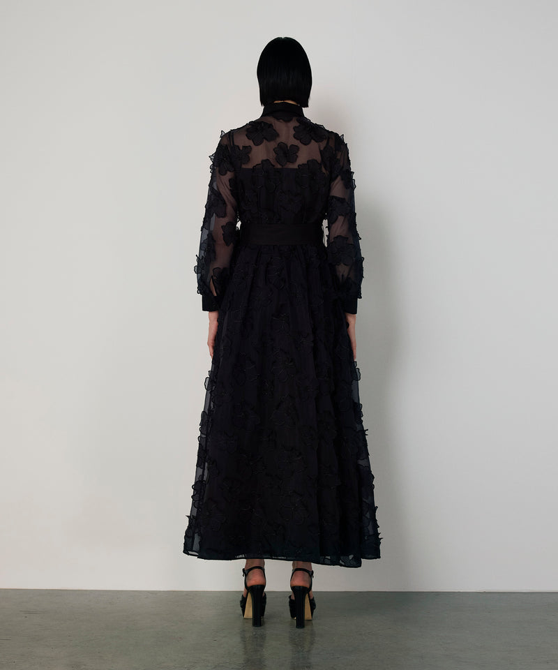 Machka Floral Applique Dress Black