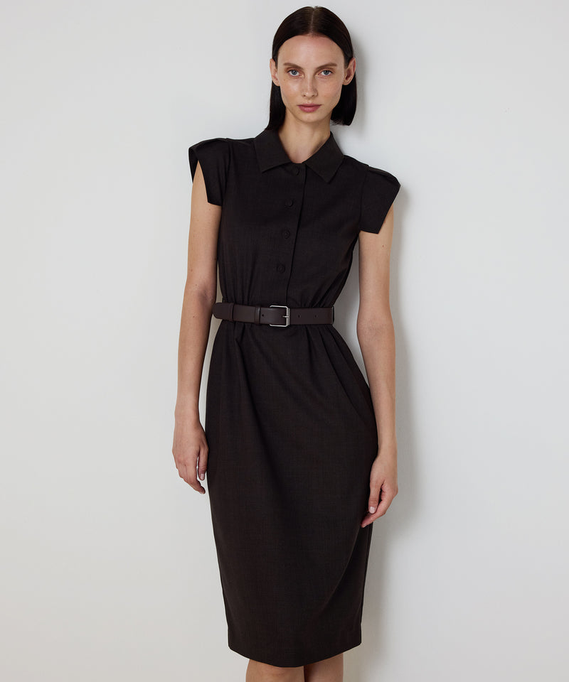 Machka Wool Shirt-Collar Dress Dark Brown