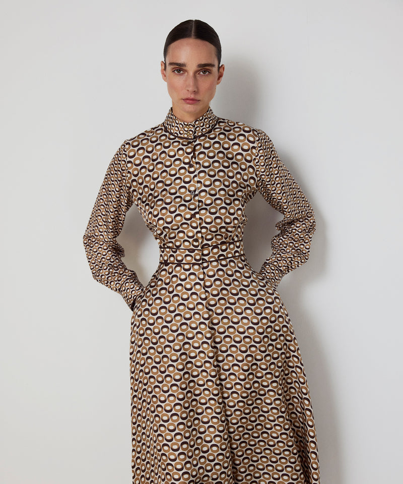 Machka Patterned High-Neck Silk Dress Cinnamon