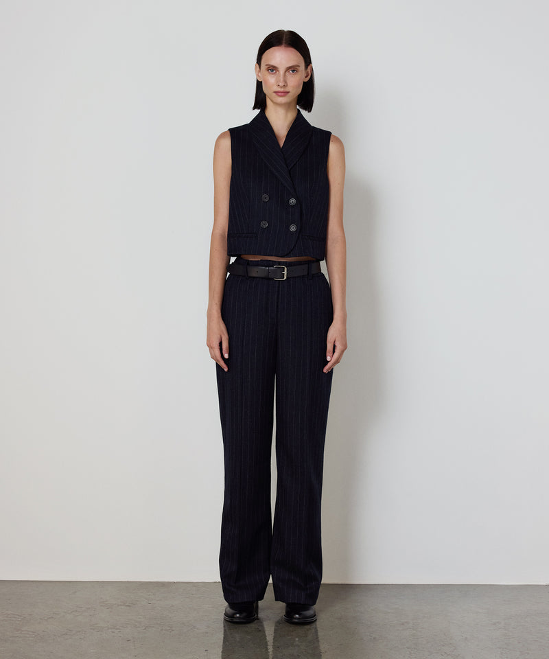 Machka Striped Wool Trousers Navy