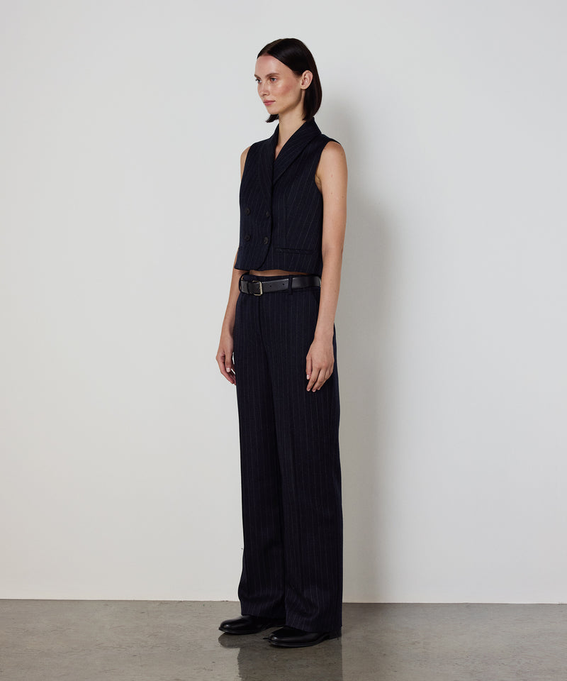 Machka Striped Wool Trousers Navy