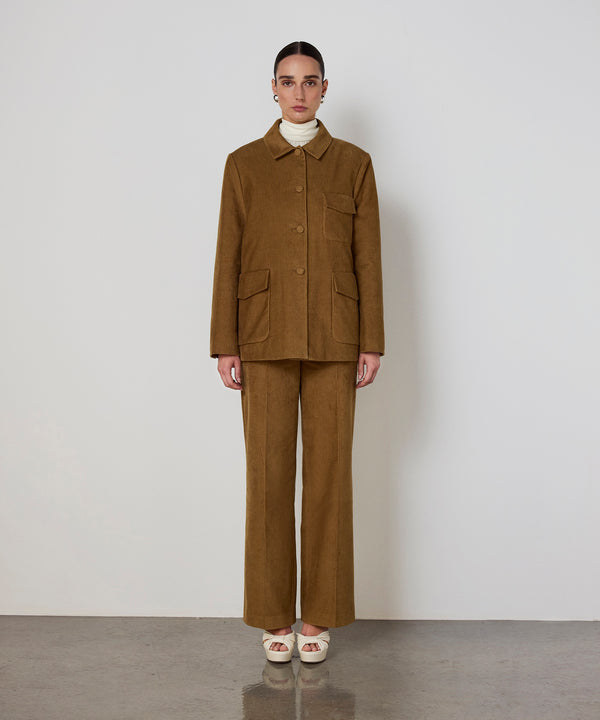 Machka Wide Leg Fit Velvet Trousers Cinnamon