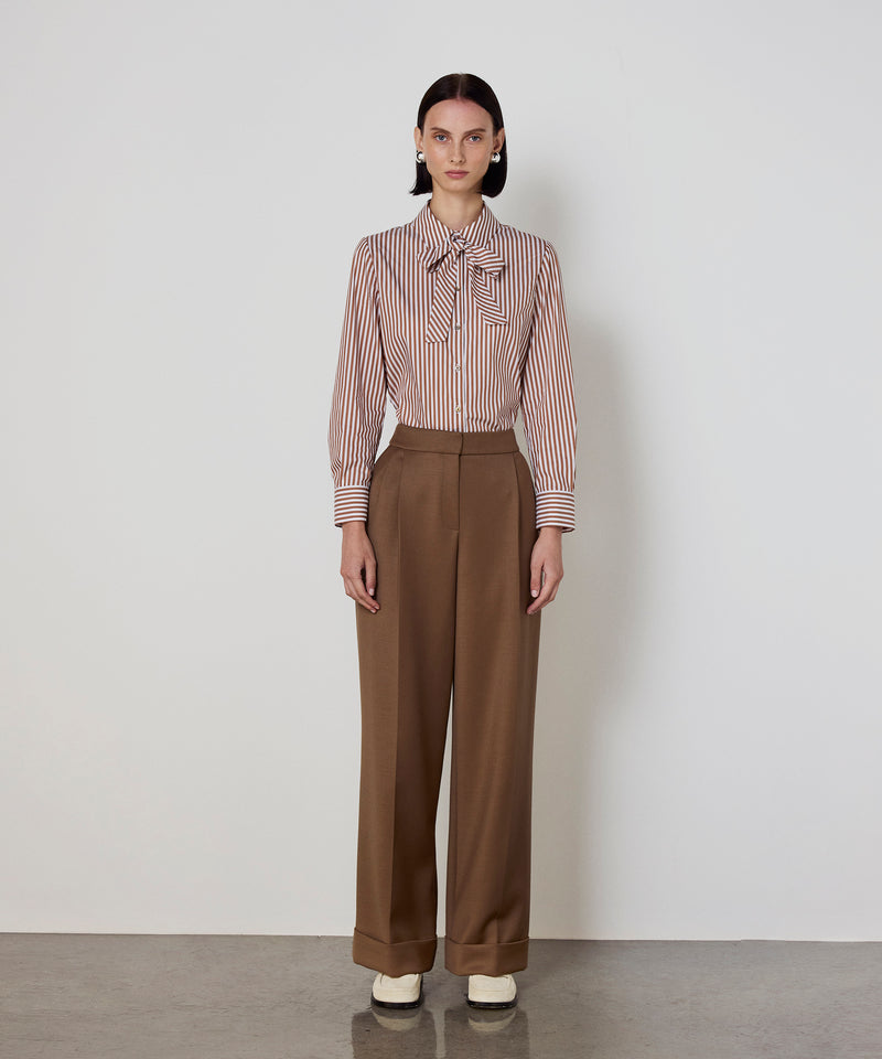 Machka Pleated Wide Leg Fit Trousers Dark Beige