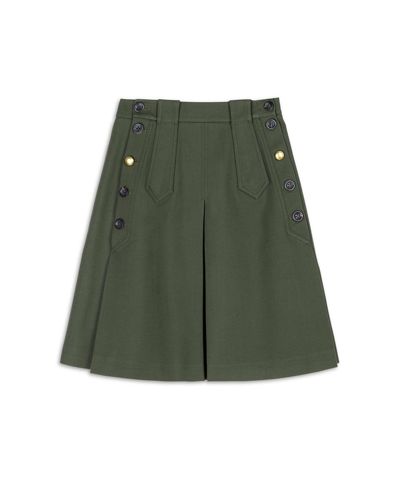 Machka Mixed-Button A-Line Skirt Dark Green