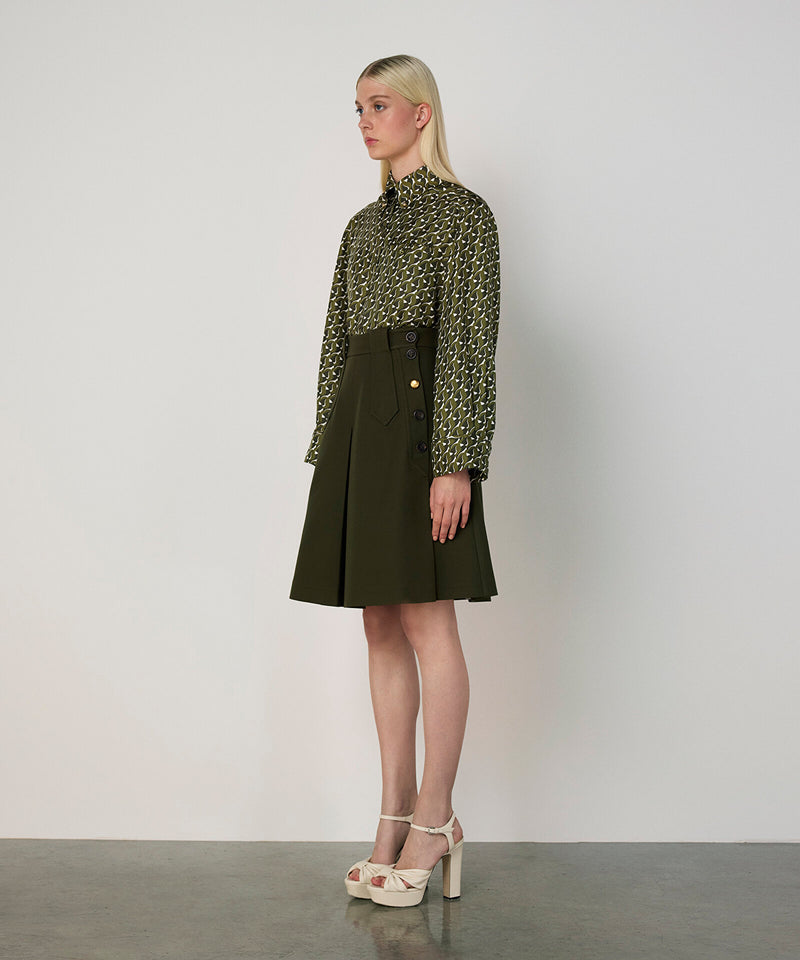 Machka Mixed-Button A-Line Skirt Dark Green