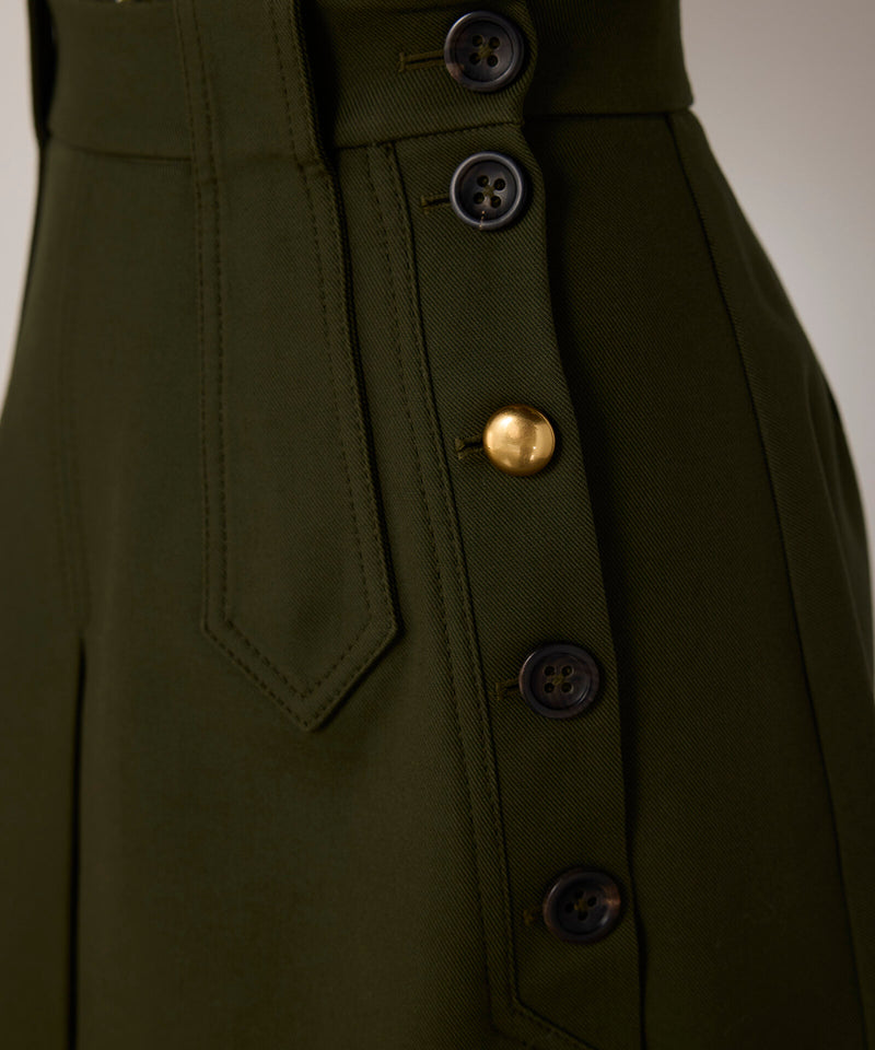 Machka Mixed-Button A-Line Skirt Dark Green