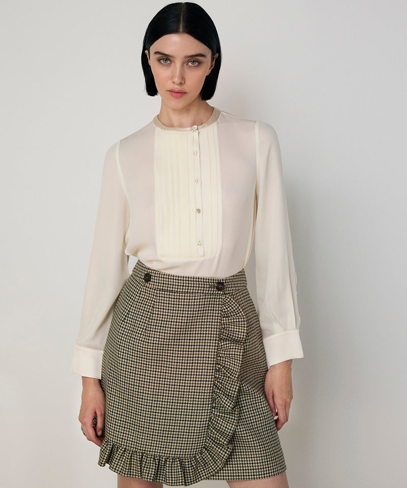 Machka Wool Houndstooth Pattern Skirt Green