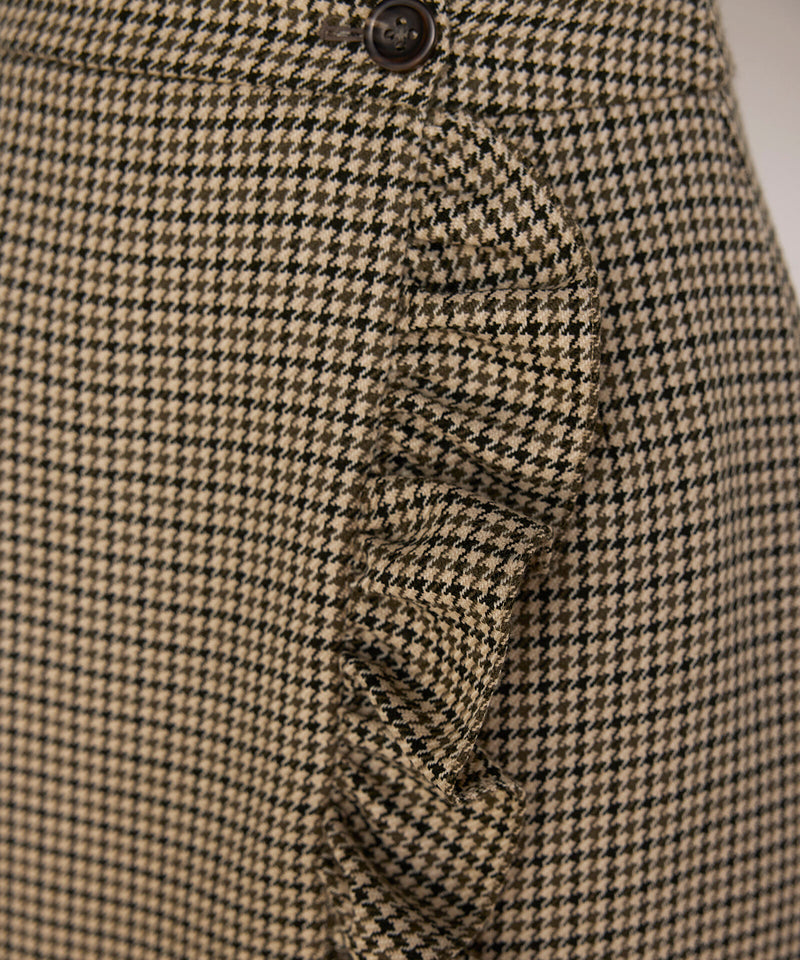 Machka Wool Houndstooth Pattern Skirt Green