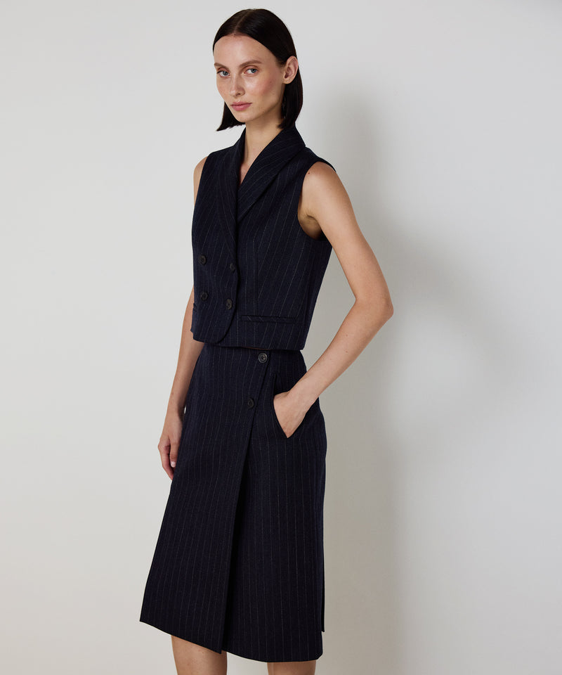 Machka Pinstripe Wool Skirt Navy