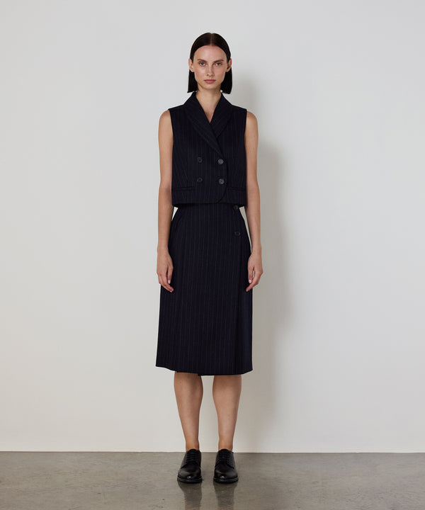 Machka Pinstripe Wool Skirt Navy