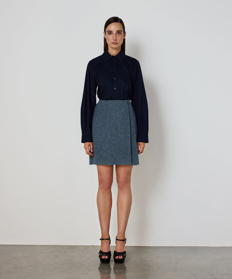 Machka Wool Skirt With Asymmetric Pleat Blue