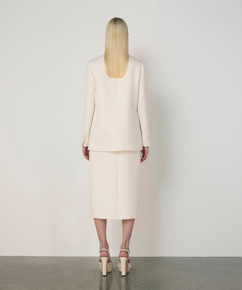 Machka Asymmetric Embroidered Blazer Ecru