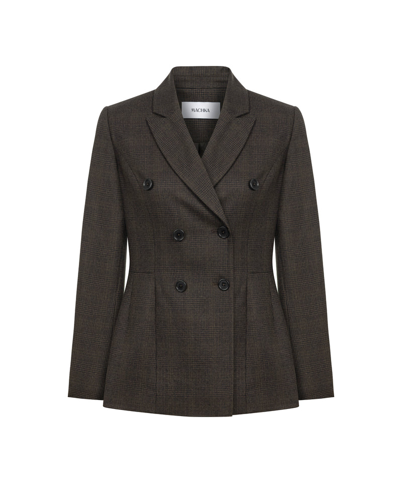 Machka Double-Breasted Blazer With Button Accessories Dark Brown