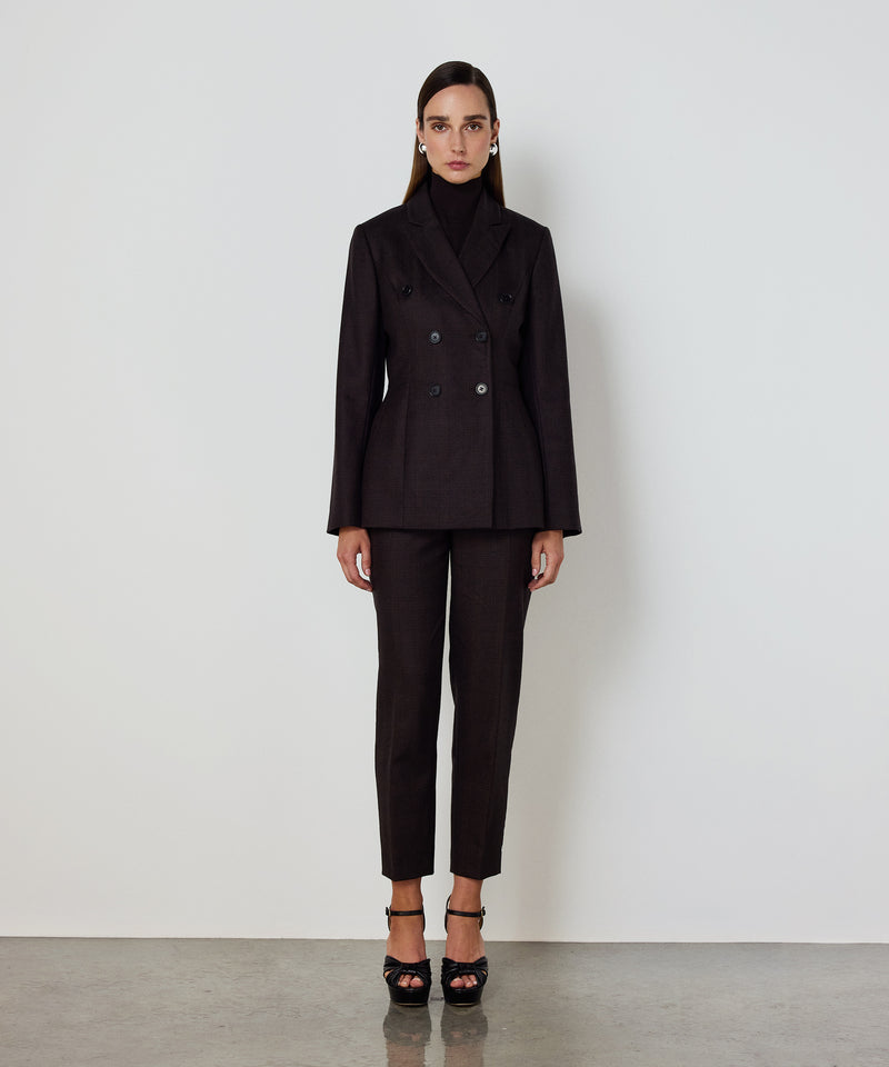 Machka Double-Breasted Blazer With Button Accessories Dark Brown