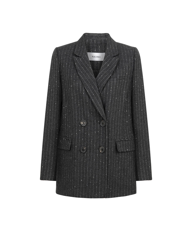 Machka Metallic-Thread Double-Breasted Blazer Anthracite
