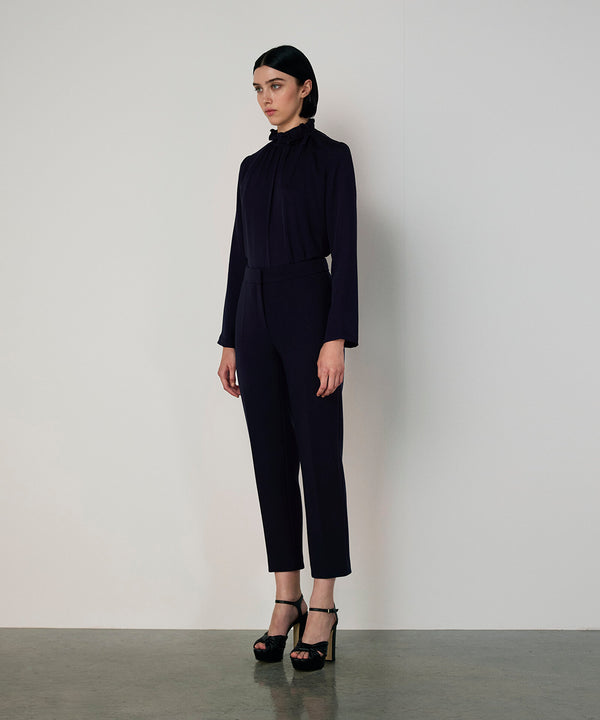Machka Silk Blouse With Tie Collar Navy