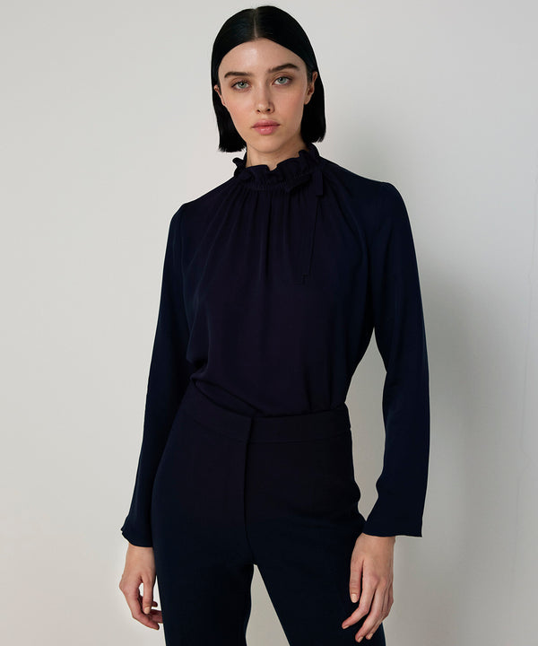 Machka Silk Blouse With Tie Collar Navy