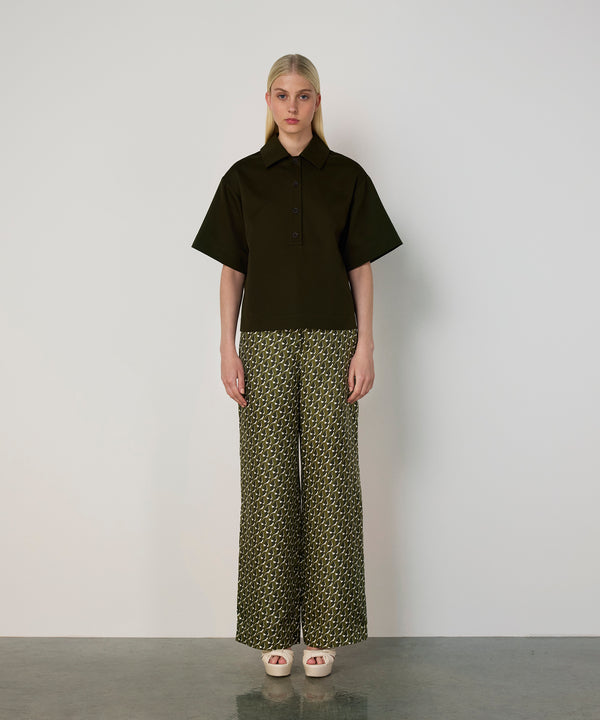 Machka Shirt Collar Poplin Blouse Dark Green