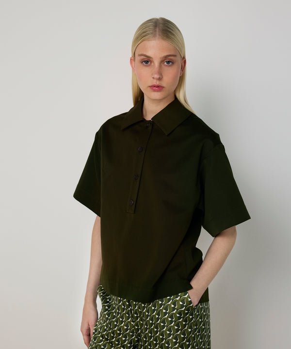 Machka Shirt Collar Poplin Blouse Dark Green