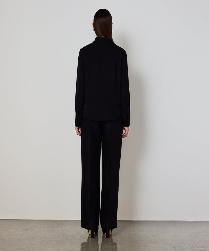 Machka Floral-Appliqué Silk Blouse Black