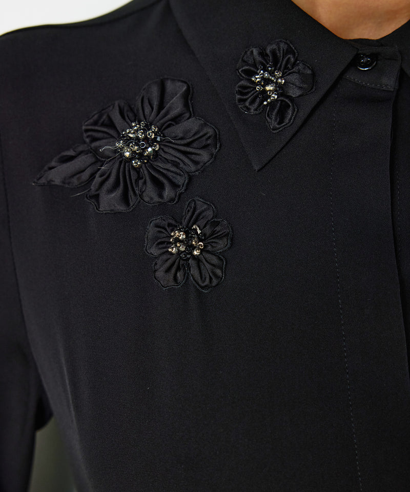 Machka Floral-Appliqué Silk Blouse Black