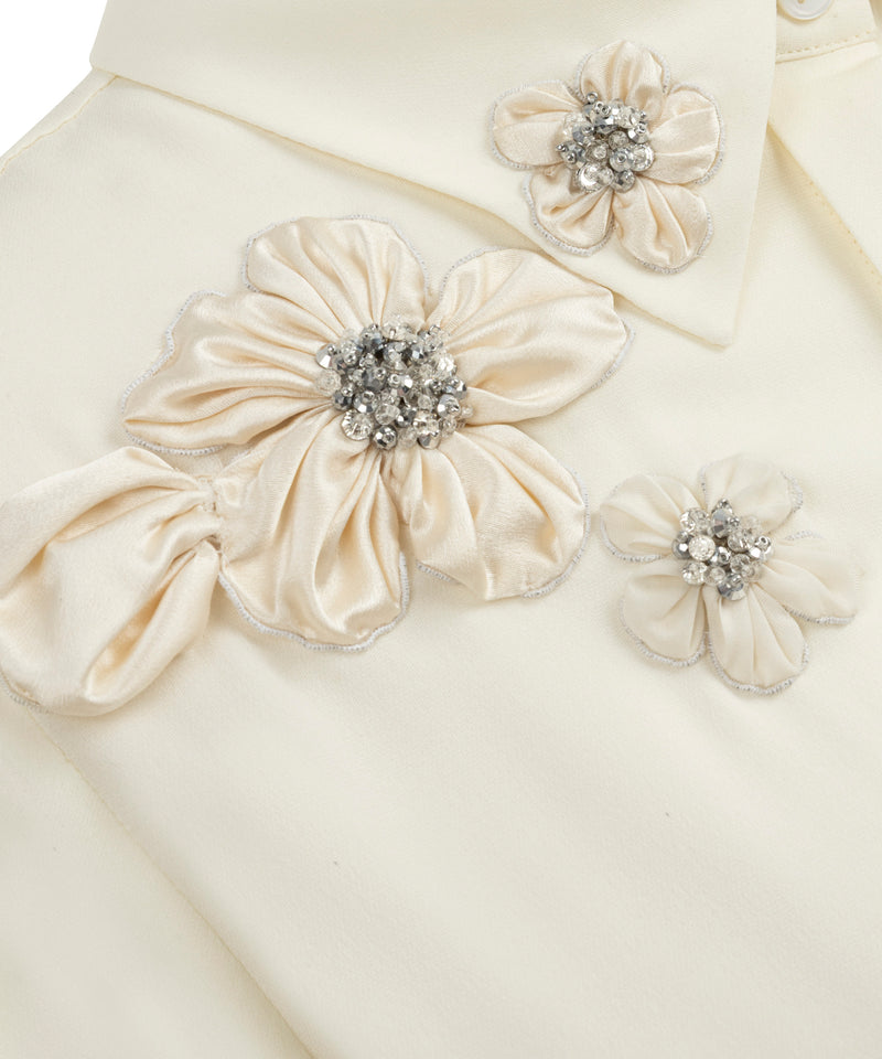 Machka Floral-Appliqué Silk Blouse Ecru